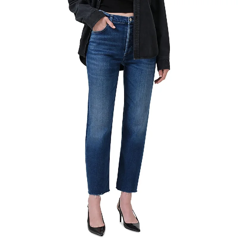 Womens High Rise Denim Straight Leg Jeans