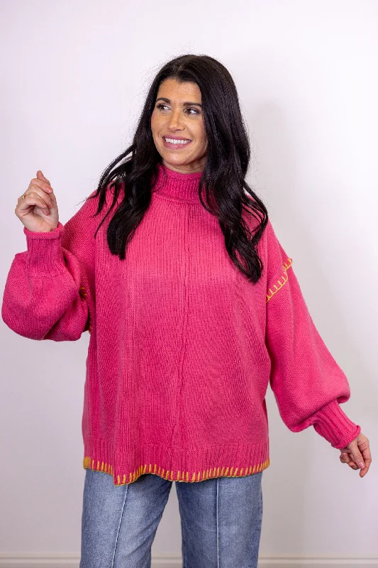 In Stitches Pink Colorblock Sweater