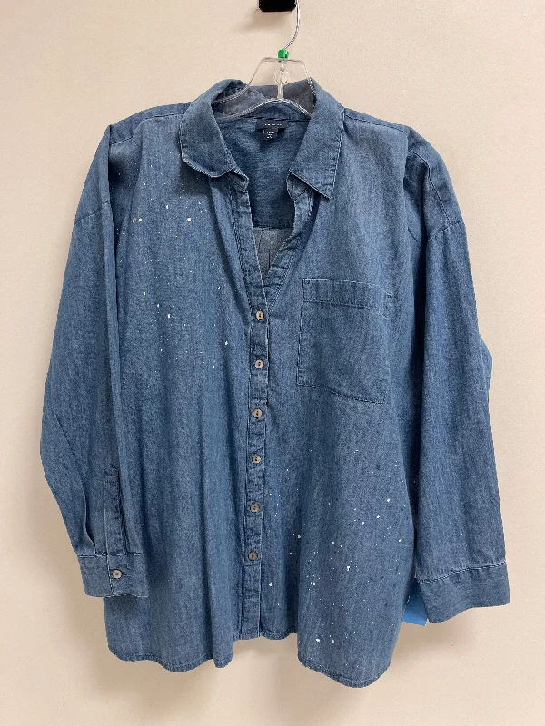 Top Long Sleeve By J. Jill In Blue Denim, Size: Lp