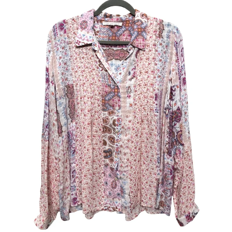 Top Long Sleeve By Jane And Delancey In Blue & Pink, Size: L