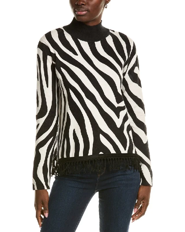 tyler böe Fringed Zebra Cashmere-Blend Sweater