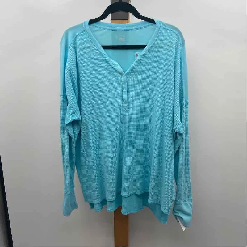 Aerie Women's Size XL Blue Waffle Long Sleeve Shirt