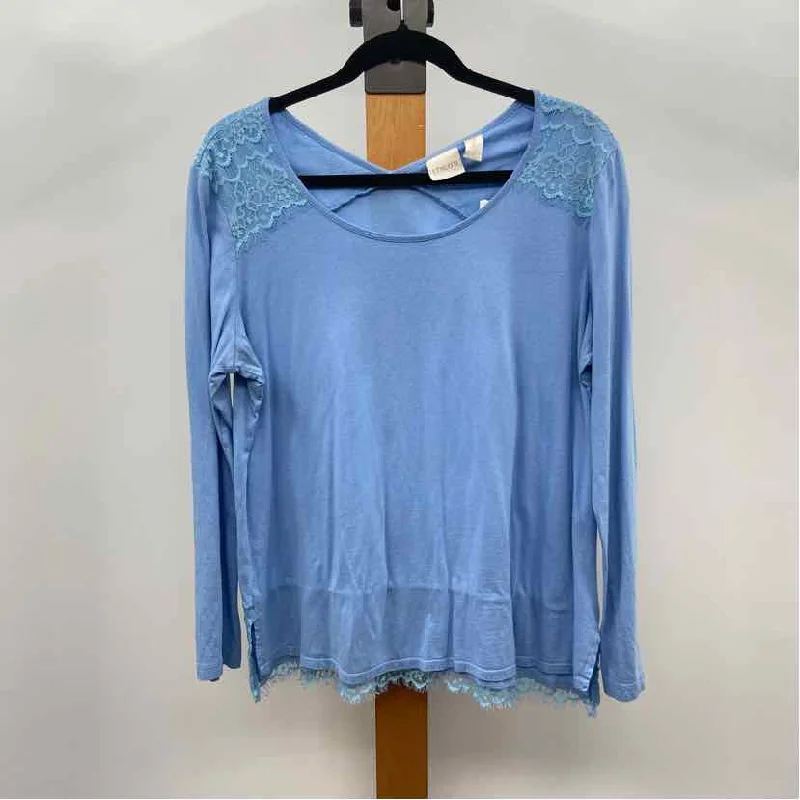 Chicos Women's Size L Blue Solid Long Sleeve Shirt