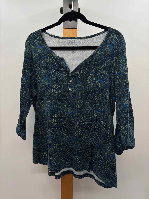 Croft & Barrow Women's Size 1X Blue Paisley Long Sleeve Shirt