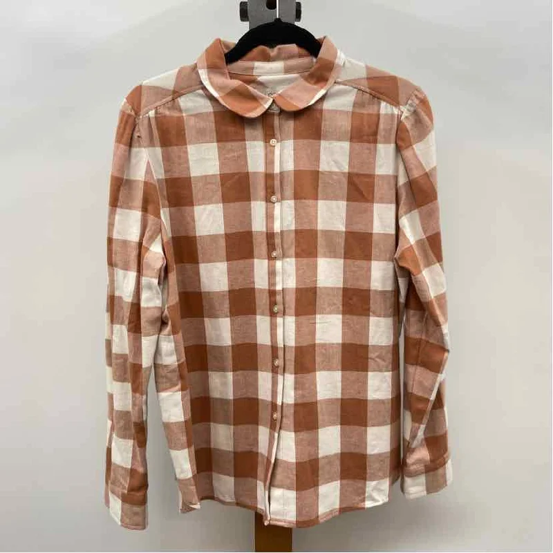 Loft Women's Size L Pumpkin Checkered Long Sleeve Shirt