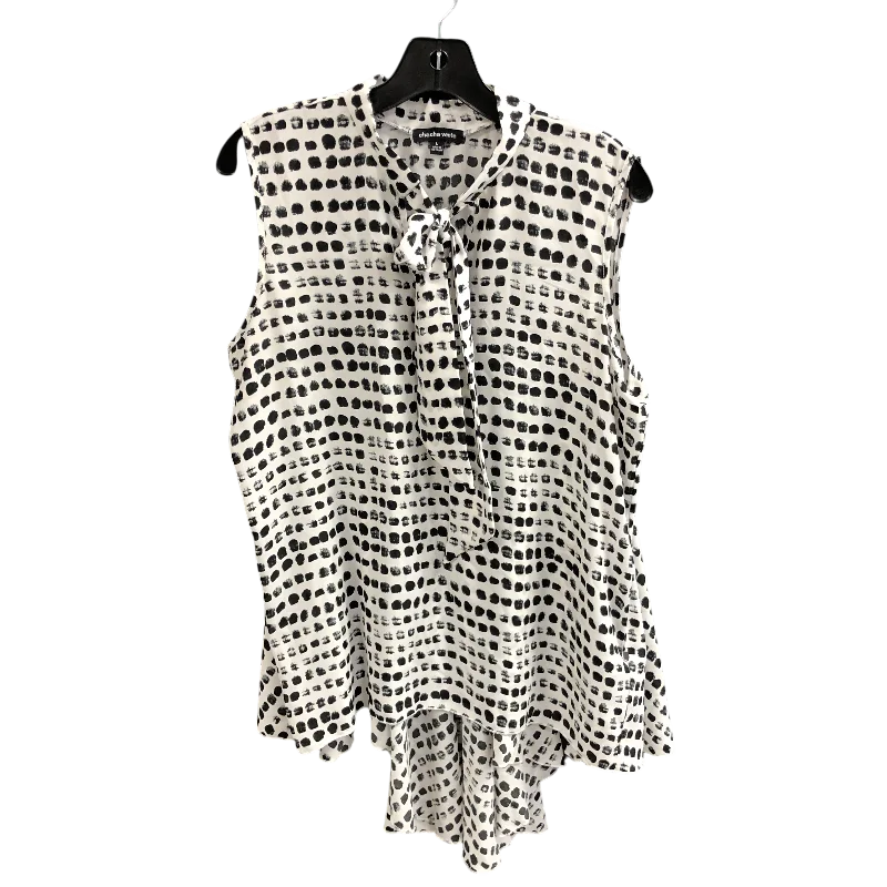 Top Sleeveless By Cha Cha Vente In Black & White, Size: L